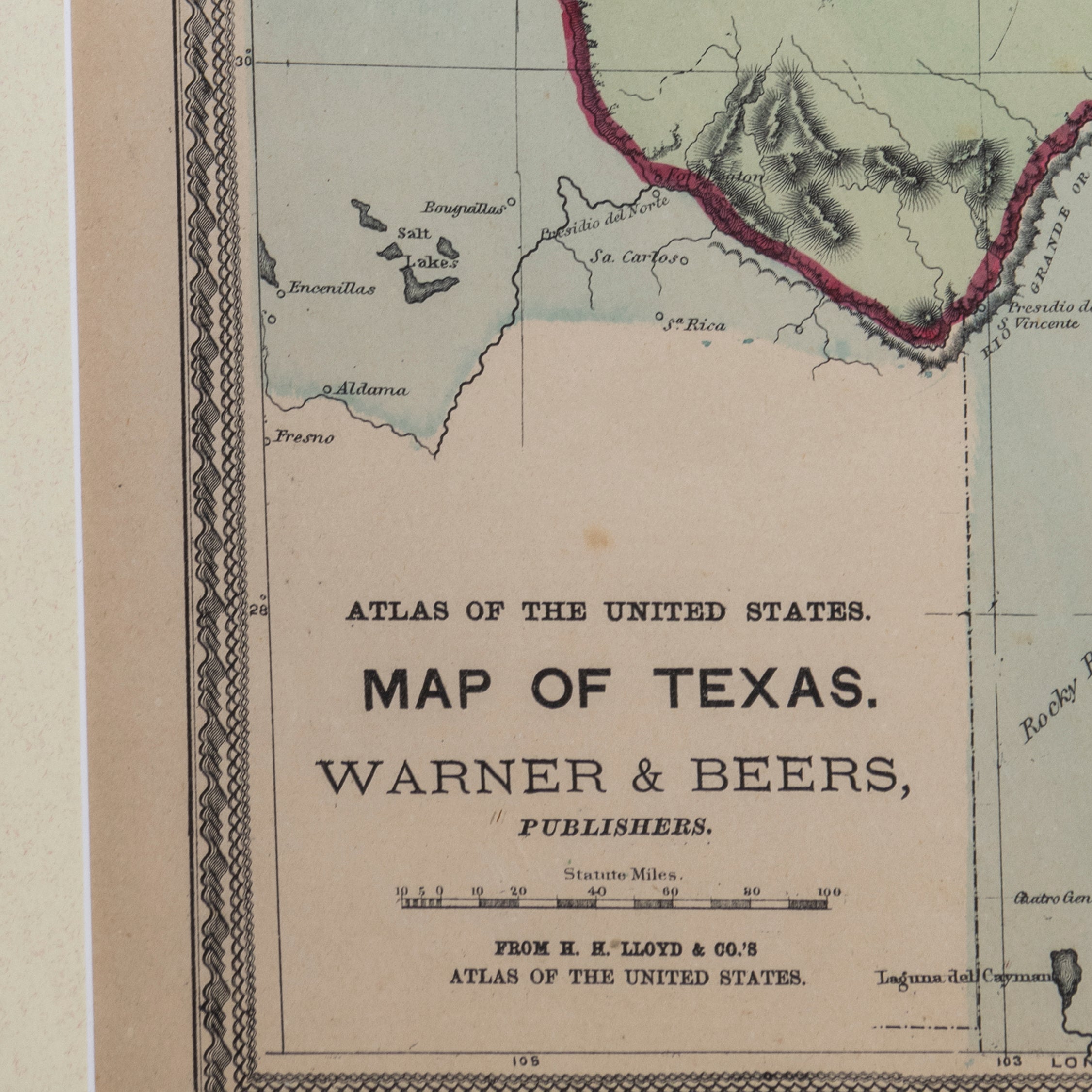 Map of Texas; Warner & Beers 1870