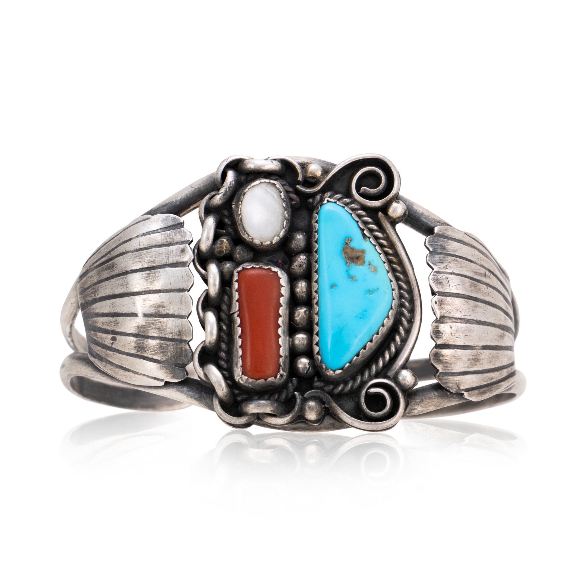 Navajo Turquoise and Coral Bracelet, Jewelry, Bracelet, Native