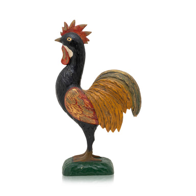 Polychrome Carved Rooster, Furnishings, Decor, Carving