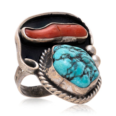 Navajo Coral and Turquoise Ring, Jewelry, Ring, Native