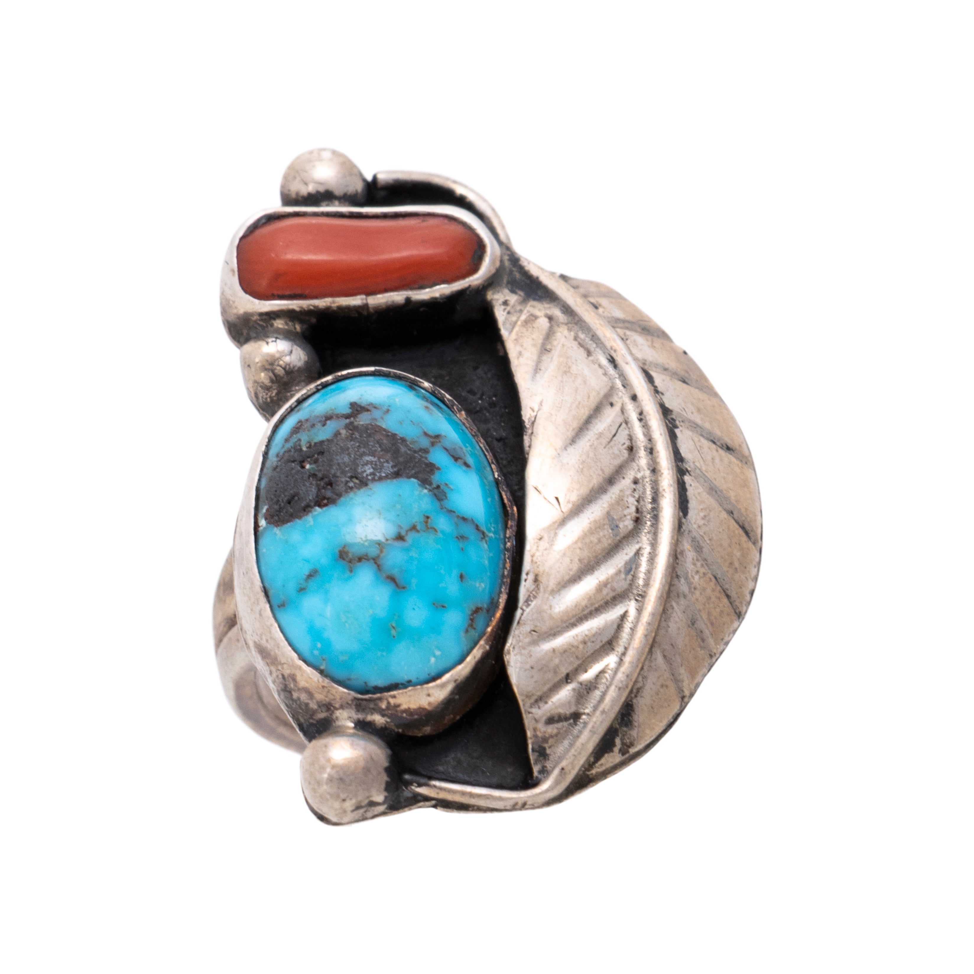 Navajo Turquoise and Coral Ring
