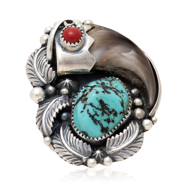 Bear Claw and Turquoise Ring, Jewelry, Ring, Native