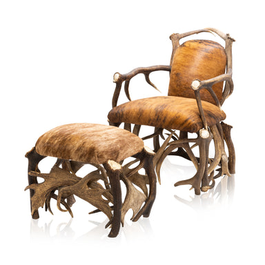 Elk Antler Chair and Ottoman, Furnishings, Furniture, Chair