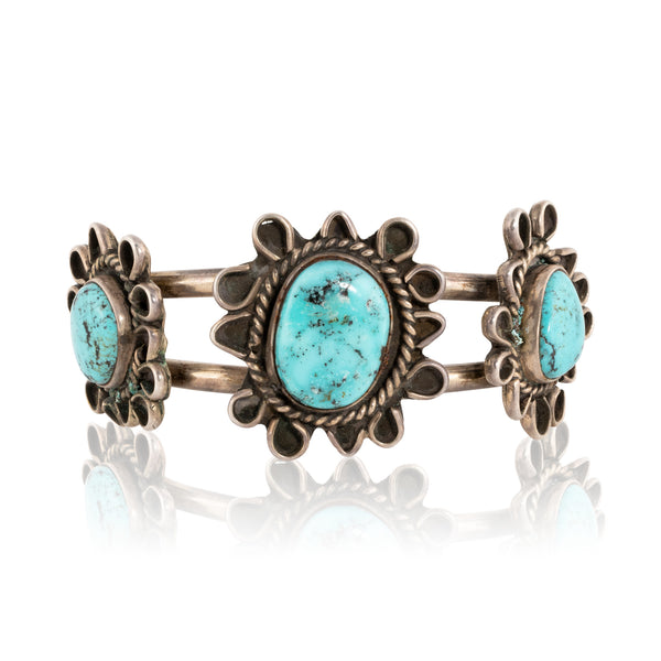 Morenci Turquoise Flower Bracelet, Jewelry, Bracelet, Native