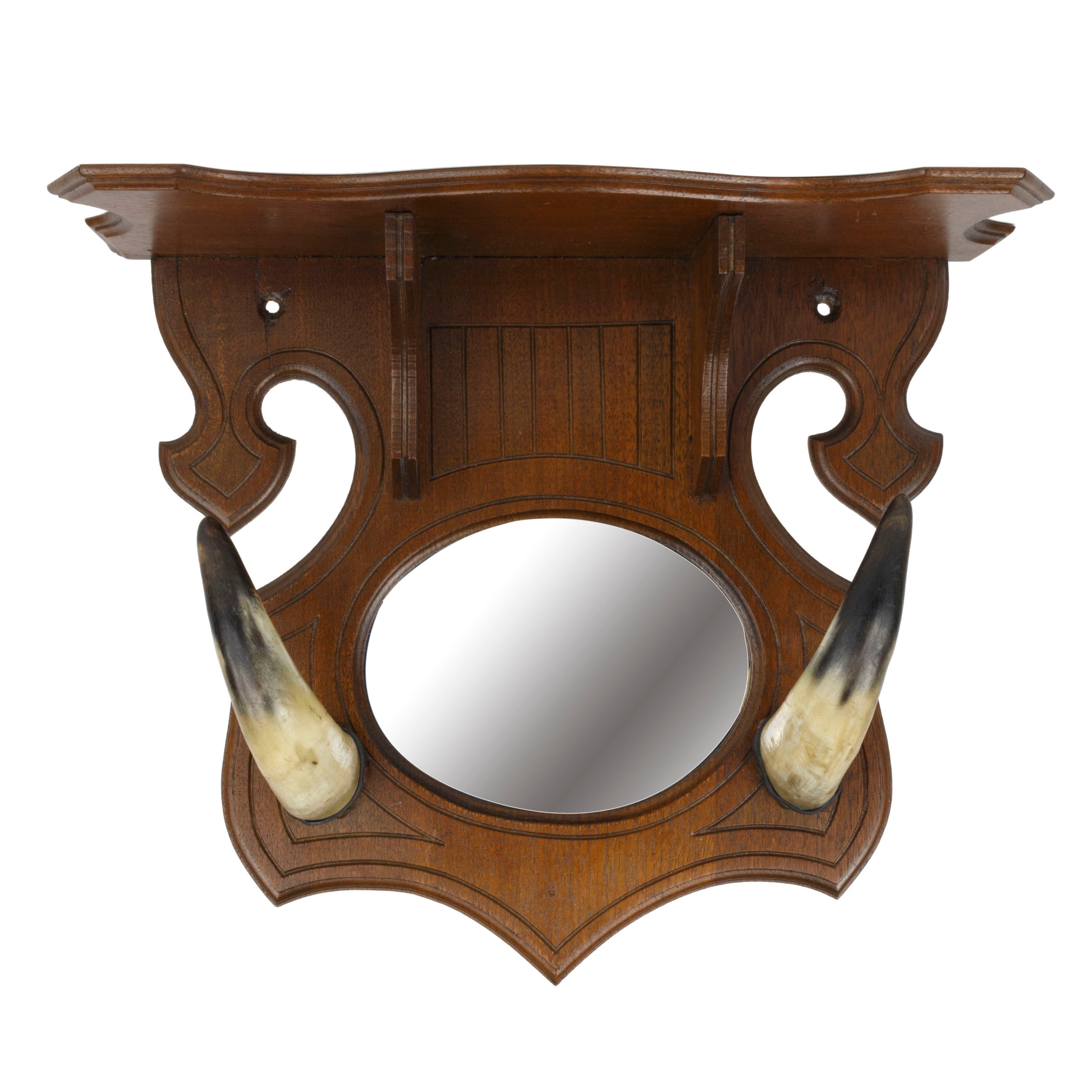 Horn Shelf with Mirror, Furnishings, Furniture, Hat Rack
