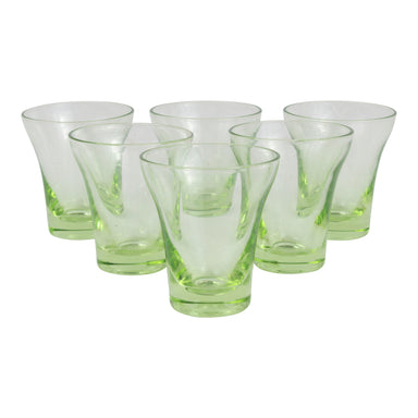 Set of 6 Thin Walled Green Depression Shot Glasses, Furnishings, Barware, Liquor Related