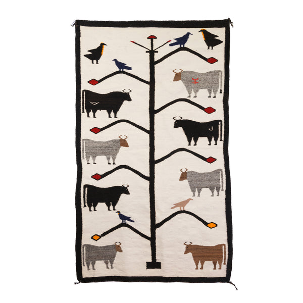 Navajo Pictorial with Steers, Native, Weaving, Wall Hanging