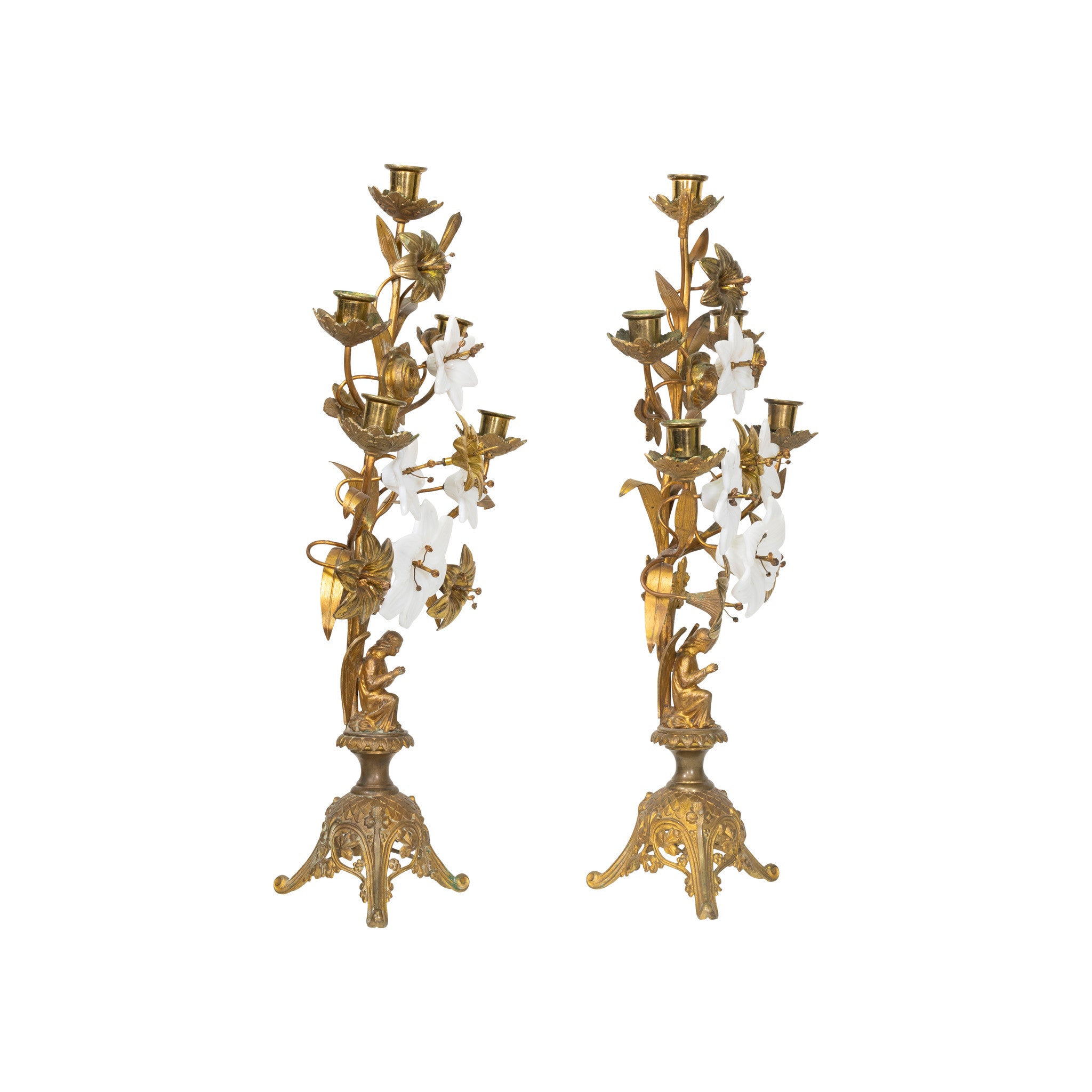 Pair of French Brass Alter Candleabras
