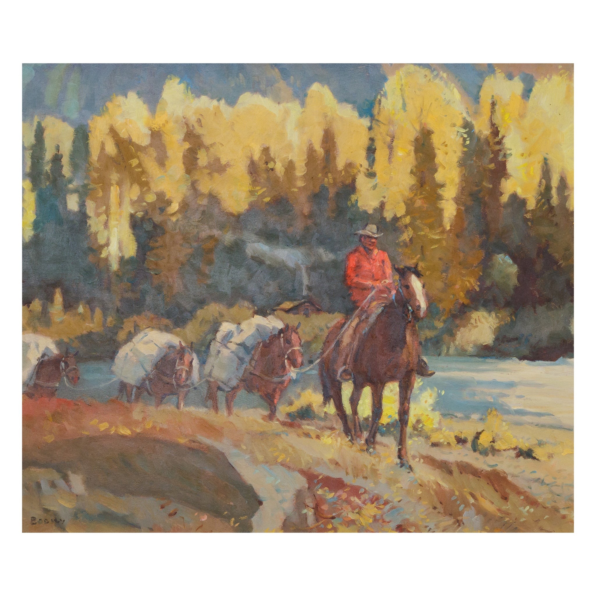 Pack Train on the River by Sheryl Bodily, Fine Art, Painting, Western