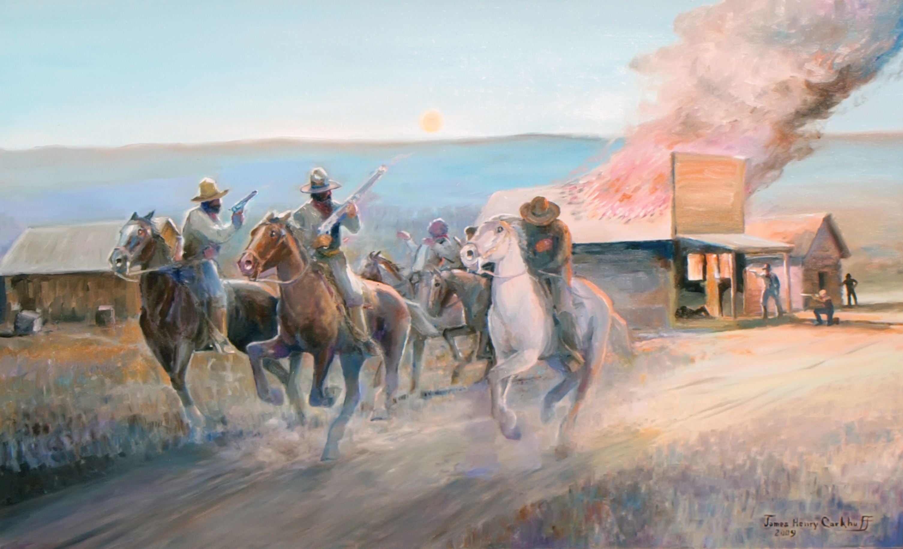 The Shootout by Jim Carkhuff, Fine Art, Painting, Western