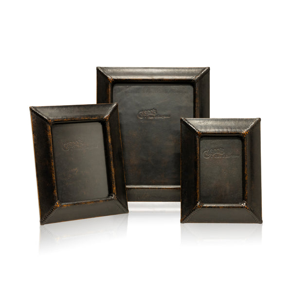 Black & Medium Brown Leather Tabletop Picture Frame - The Riata, Furnishings, Decor, Picture Frame