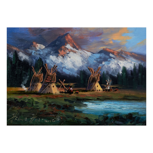 Blackfeet Camp by Heinie Hartwig, Fine Art, Painting, Native American