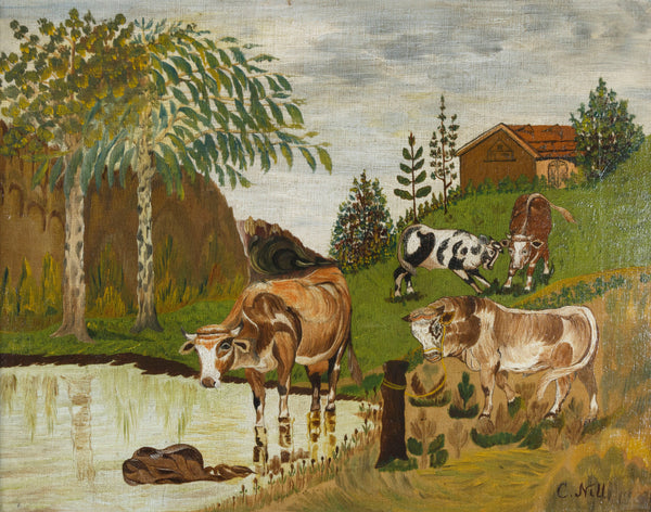 Great Cows by C. Nill, Fine Art, Painting, Western