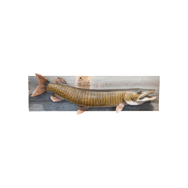 Carved and Painted Muskie Mount, Furnishings, Decor, Carving