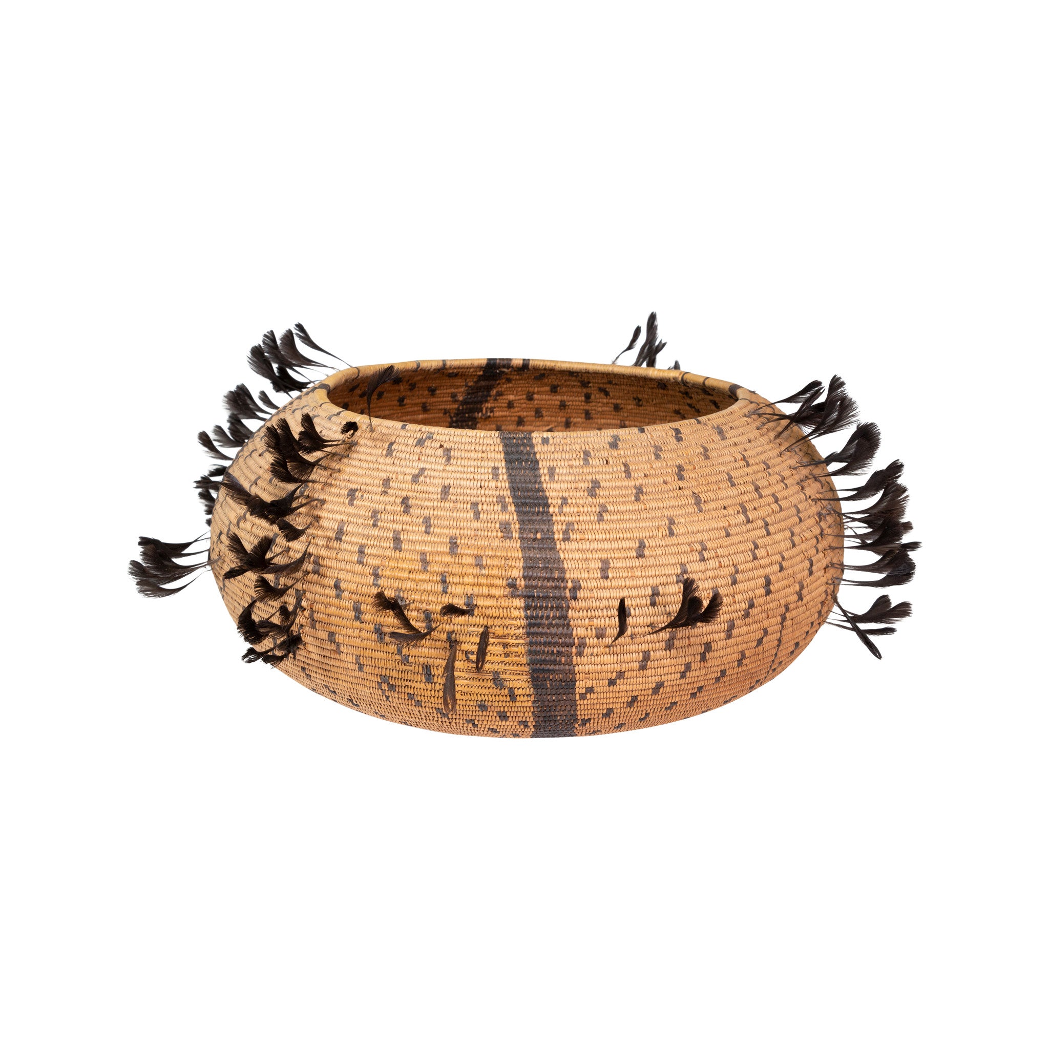Feathered Pomo Basket, Native, Basketry, Vertical