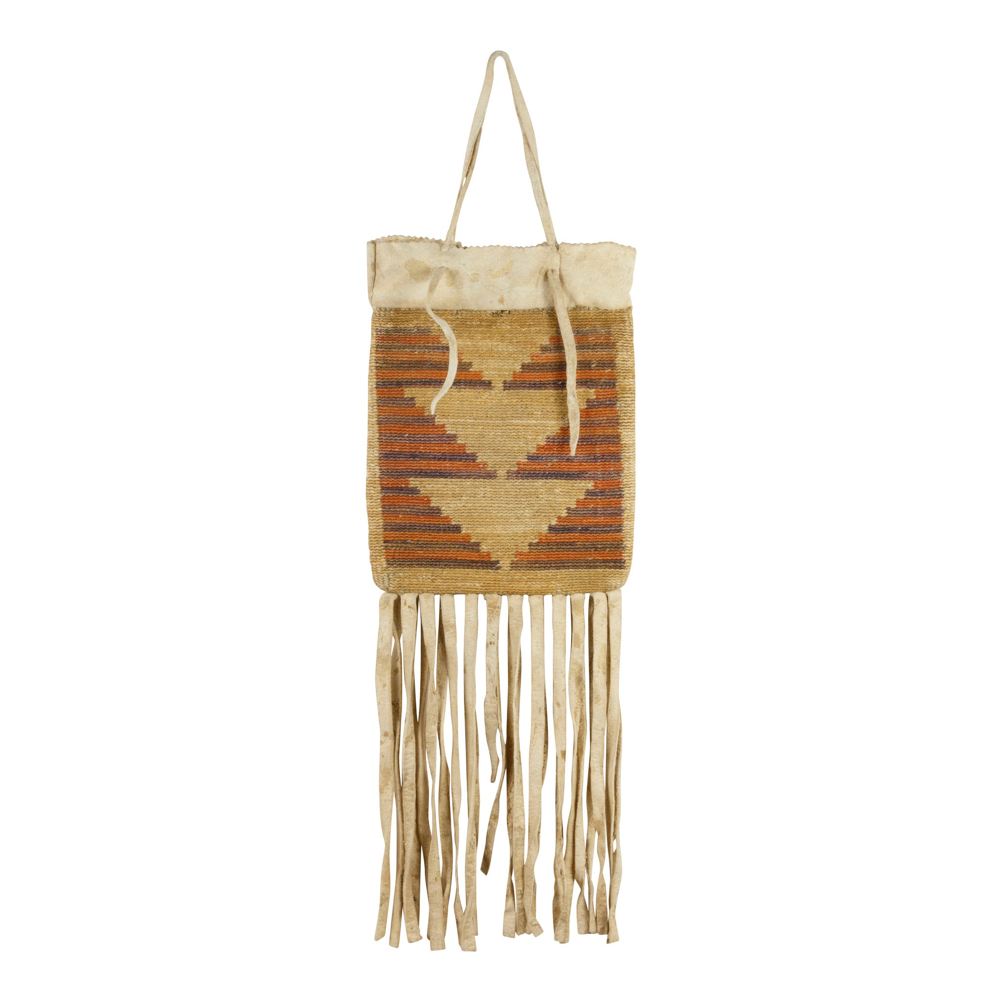 Nez Perce Corn Husk  Bag with Elk Hide Fringe, Native, Basketry, Corn Husk