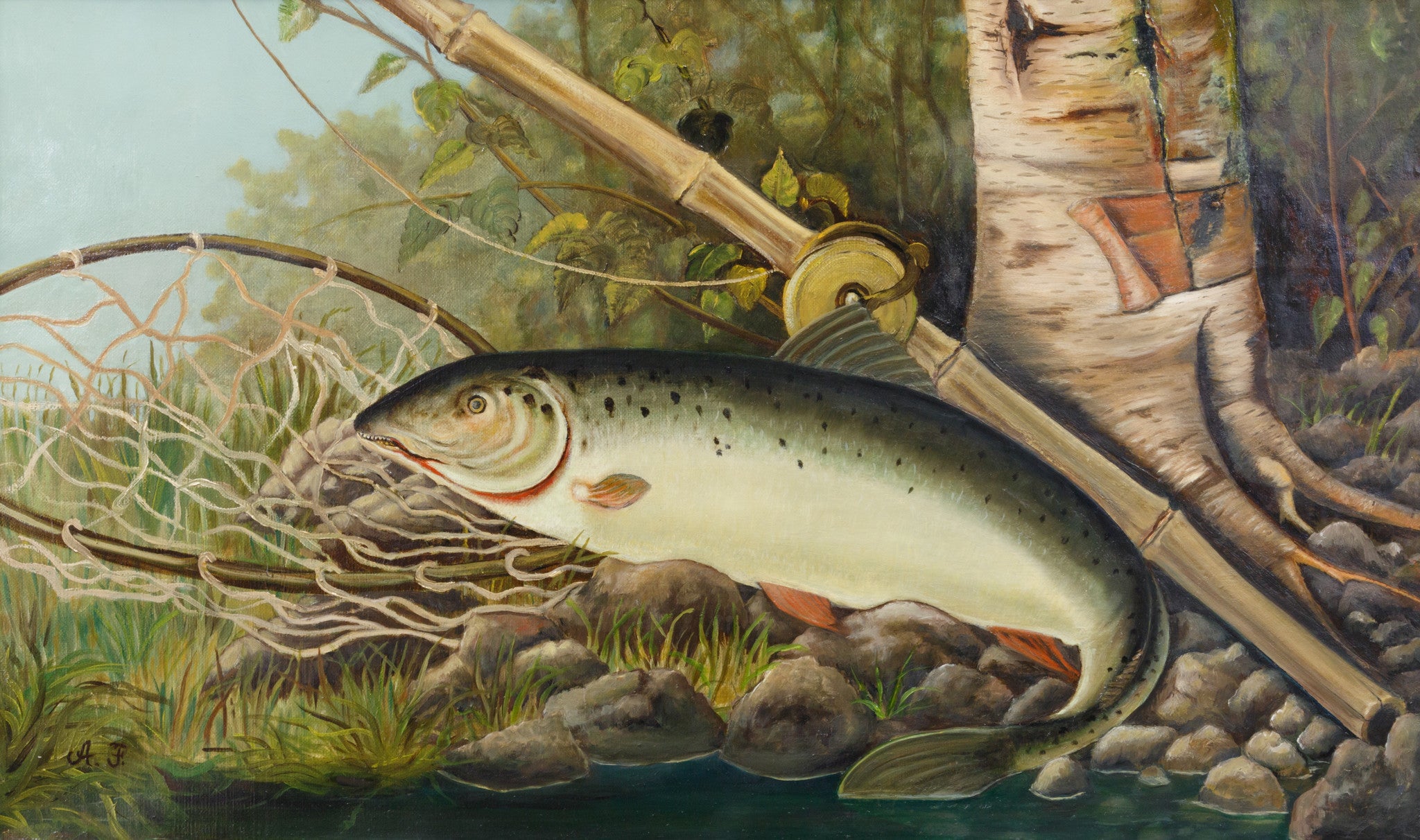 "Trout by the Brook", Fine Art, Painting, Sporting
