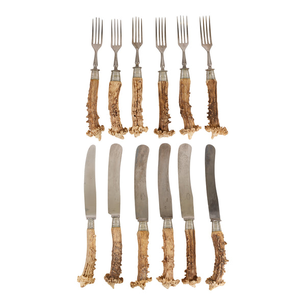 Antler Handled Knife and Fork Set, Furnishings, Dining, Flatware