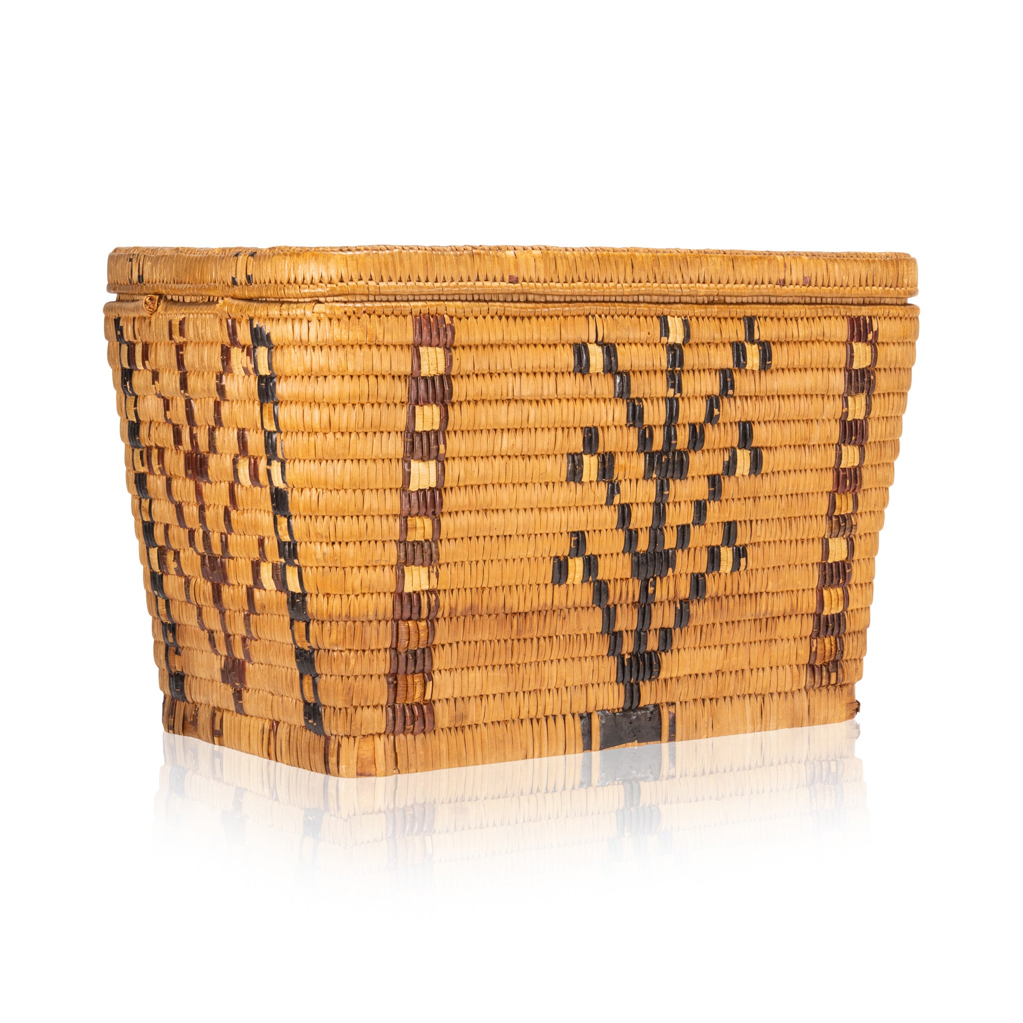 Salish Lidded Storage Basket, Native, Basketry, Vertical