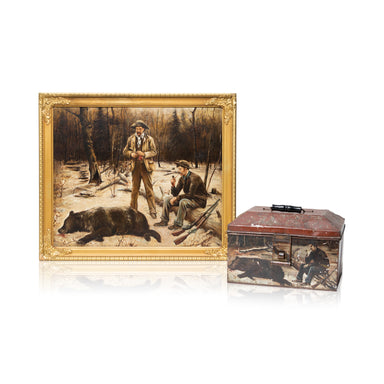 Bear Hunting Scene and Tin Ammo Box, Fine Art, Painting, Sporting