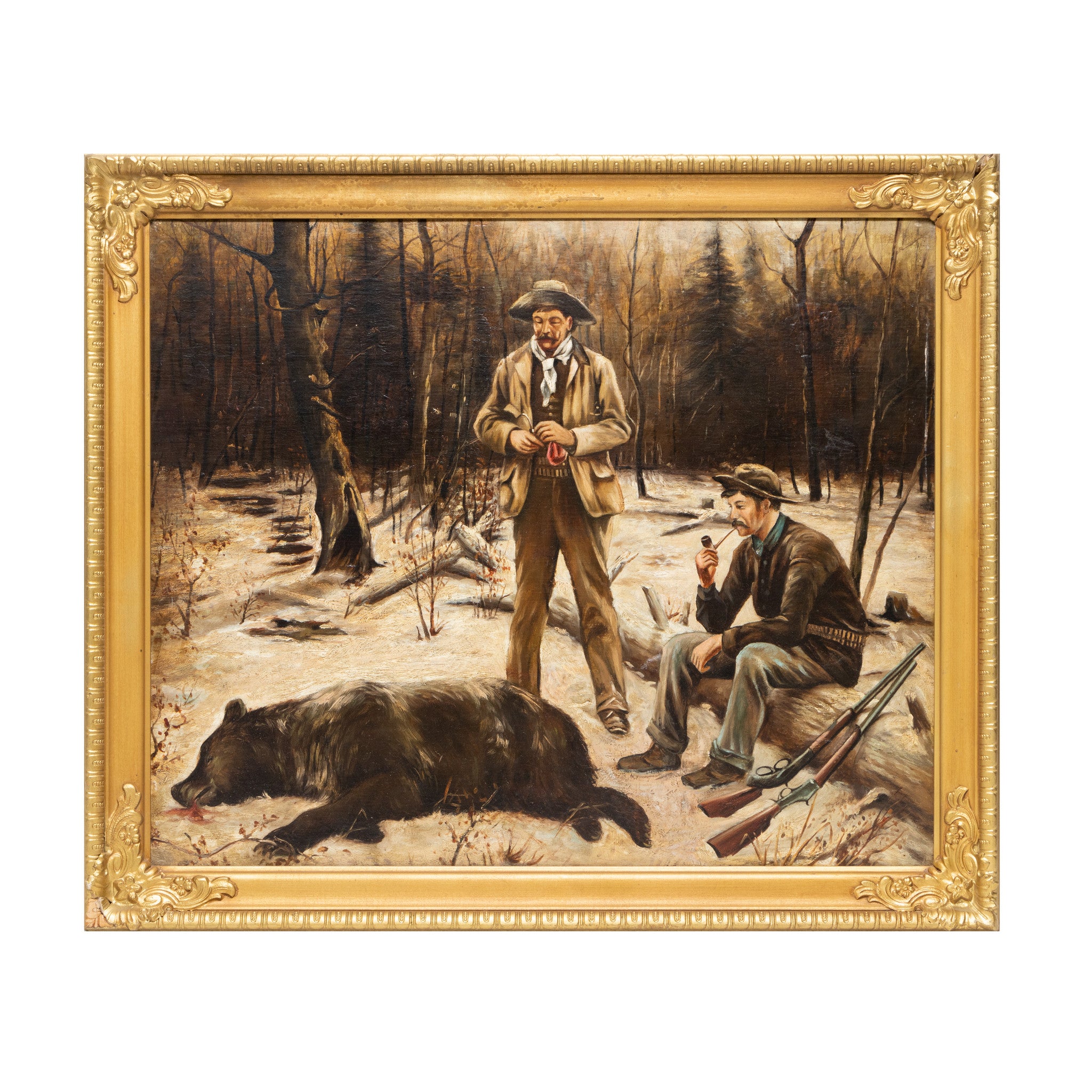 Bear Hunting Scene and Tin Ammo Box