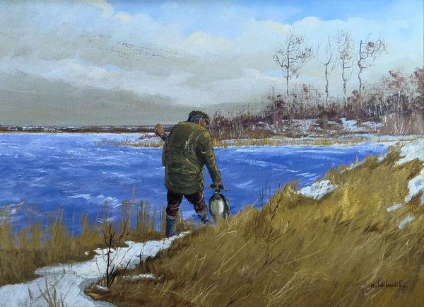 "Hunting Ducks Around First Snowfall" by Michael Lonechild, Fine Art, Painting, Sporting