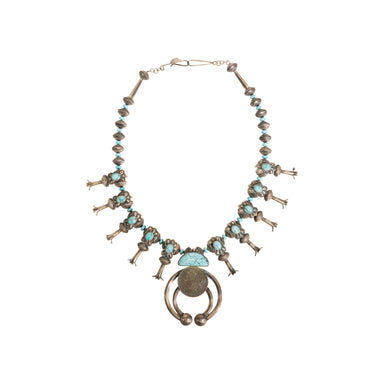 Navajo Turquoise and Silver Dollar Squash Blossom, Jewelry, Squash Blossom, Native