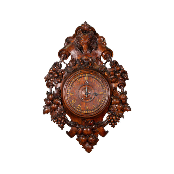 Ornately Carved Wall Clock, Furnishings, Black Forest, Clock