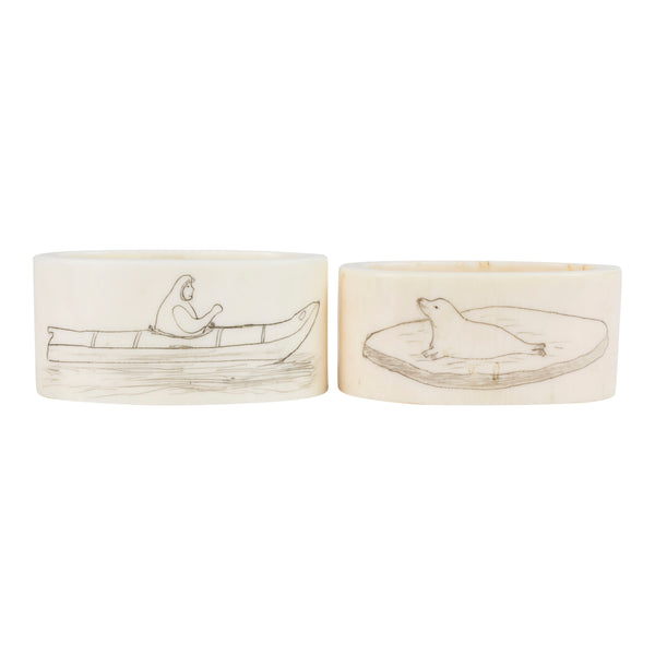 Inuit Scrimshaw Napkin Rings, Native, Carving, Ivory