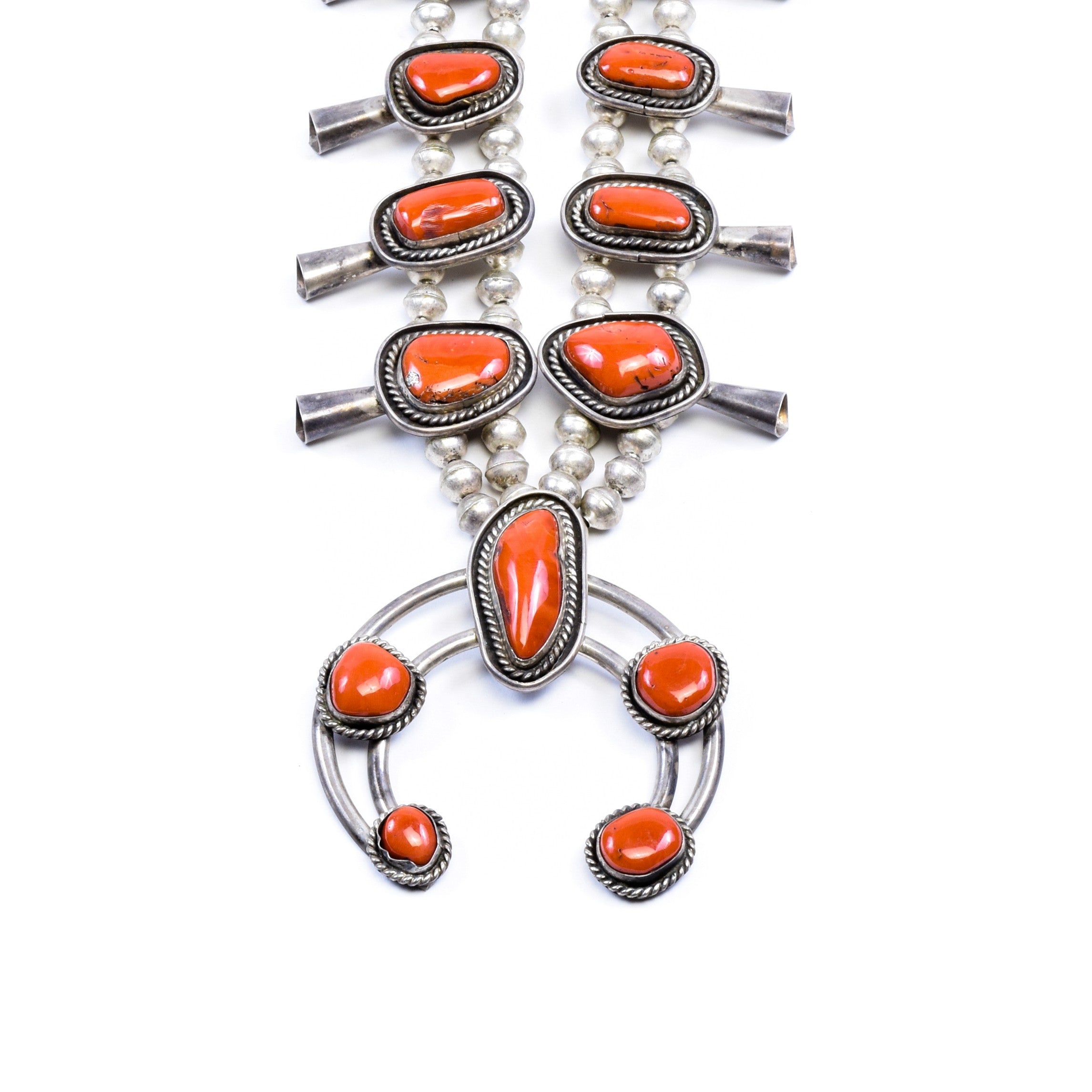 Navajo Coral Squash Blossom and Earrings