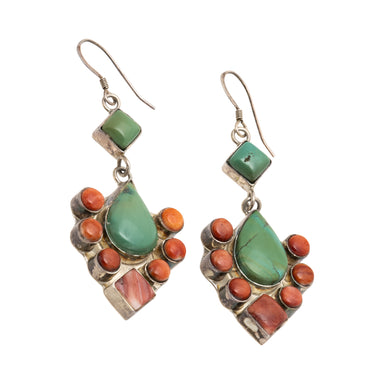 Zuni Coral and Turquoise Earrings, Jewelry, Earrings, Native