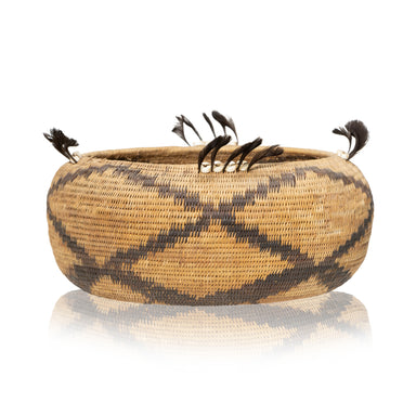 Feathered Pomo Basket, Native, Basketry, Vertical