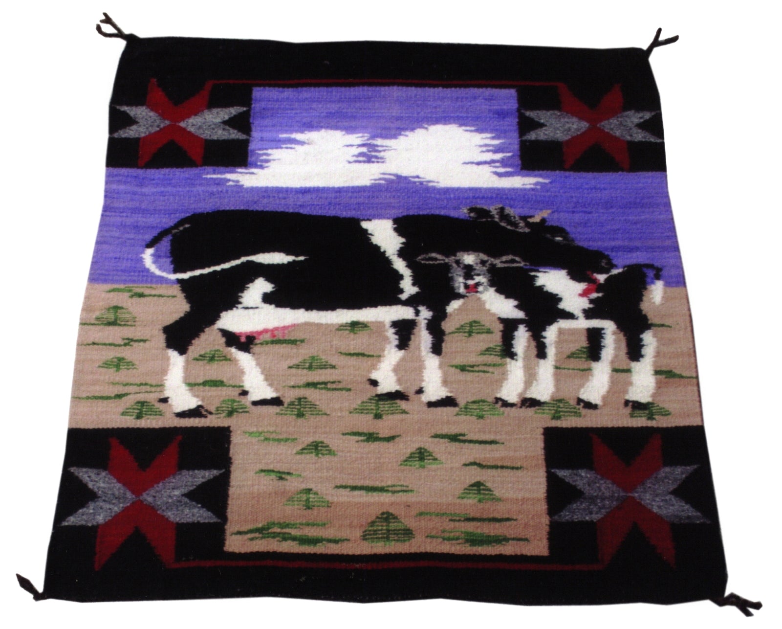 Navajo Cow Pictorial, Native, Weaving, Wall Hanging