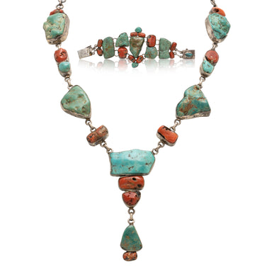 Navajo Turquoise and Coral Set, Jewelry, Set, Native