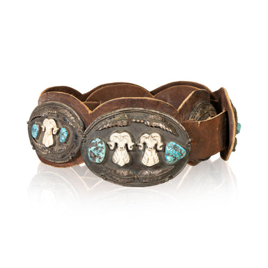 Navajo Turquoise Concho Belt with Bighorns, Jewelry, Belt, Native