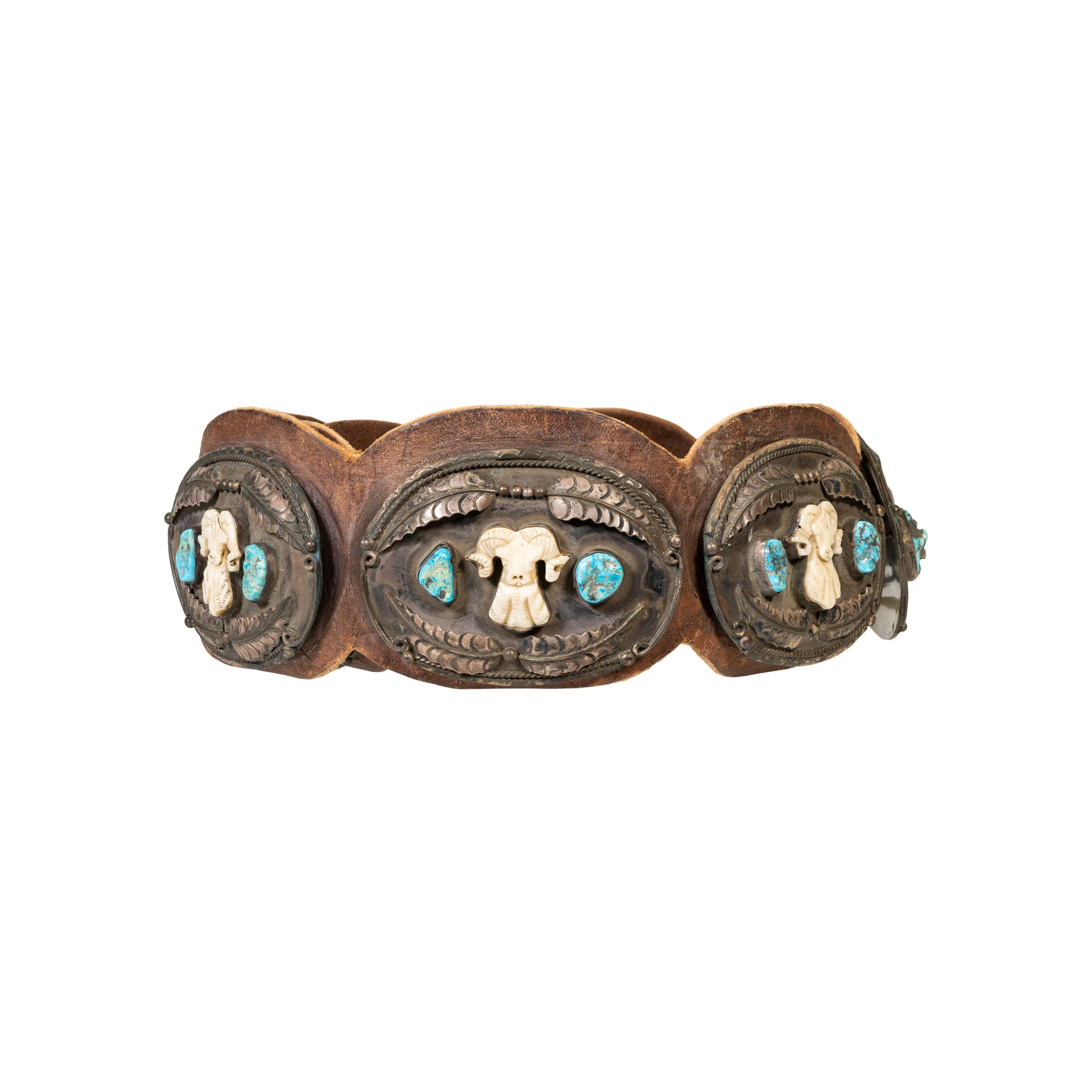 Navajo Turquoise Concho Belt with Bighorns