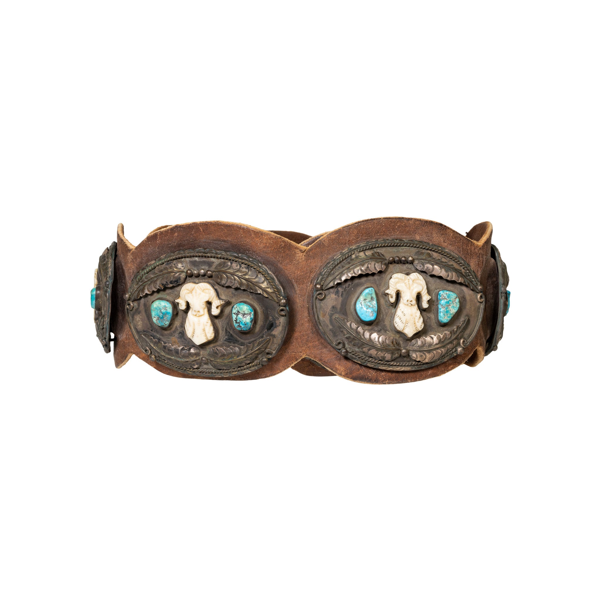 Navajo Turquoise Concho Belt with Bighorns