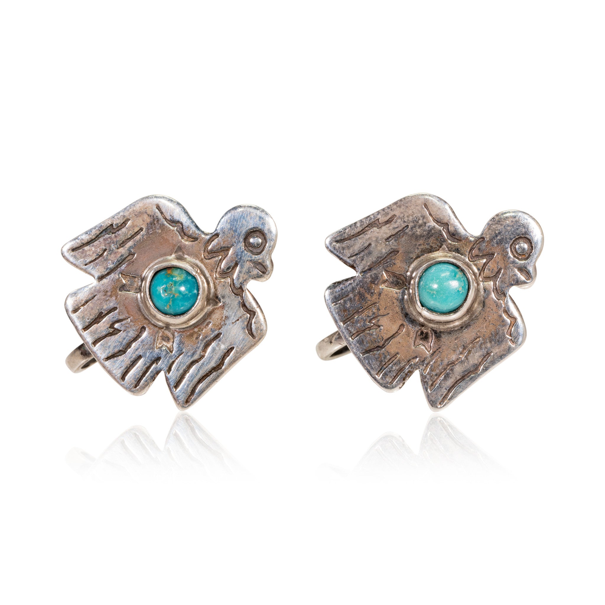 Fred Harvey Turquoise Thunderbird Earrings, Jewelry, Earrings, Native