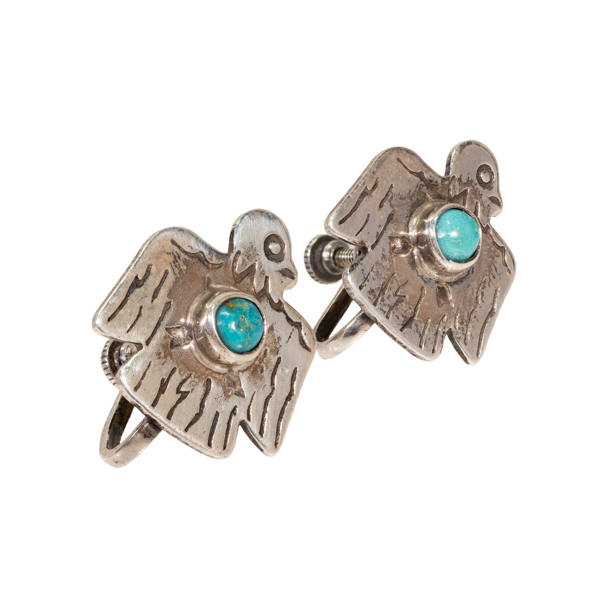 Fred Harvey Turquoise Thunderbird Earrings