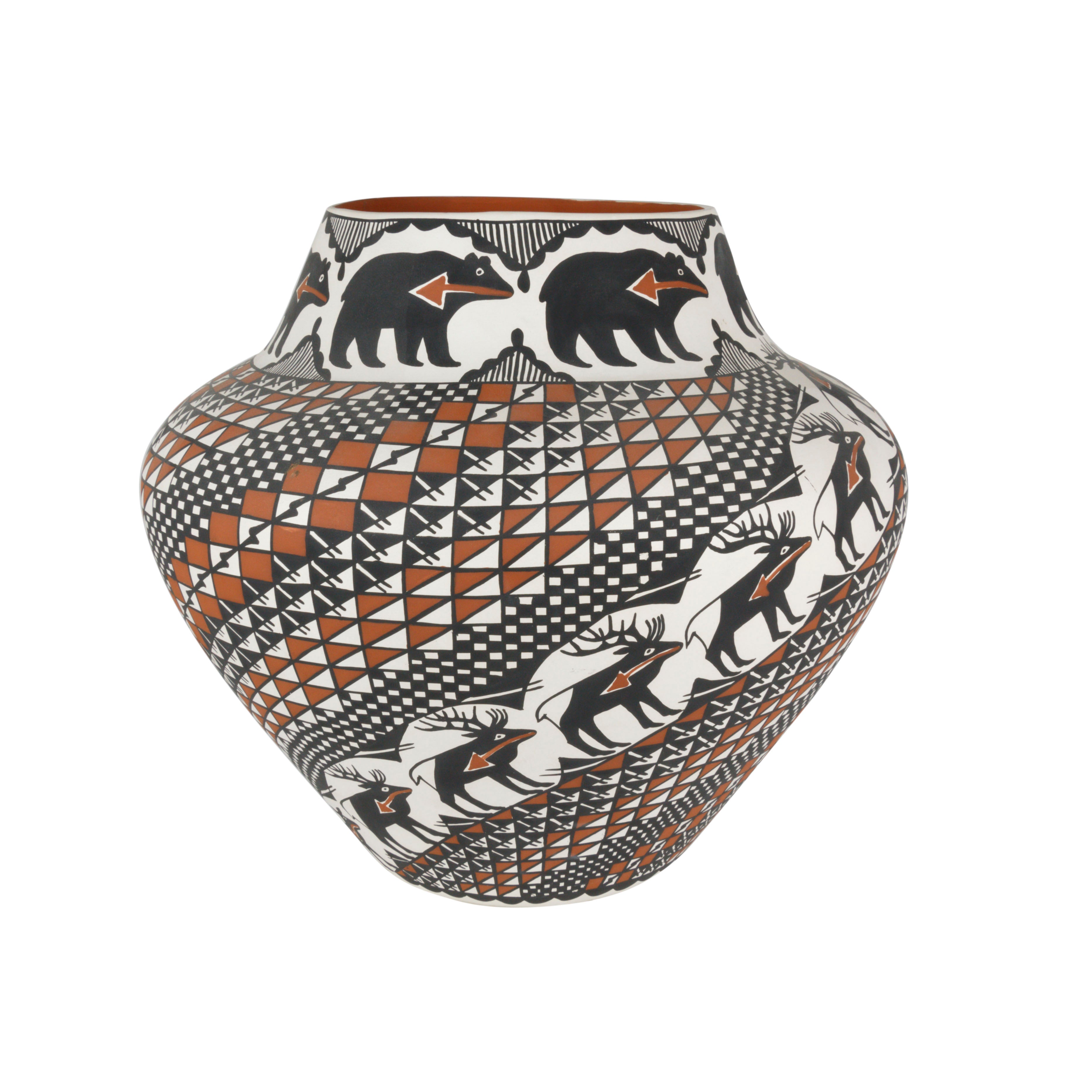Acoma Pot with Bears and Elk, Native, Pottery, Historic