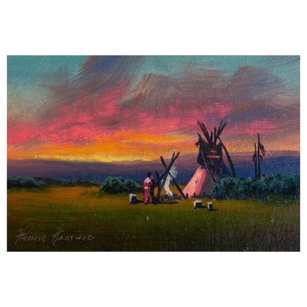 Blackfeet Sunset By Heinie Hartwig, Fine Art, Painting, Native American