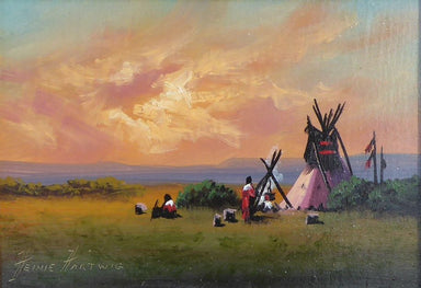 Buffalo Camp By Heinie Hartwig, Fine Art, Painting, Native American
