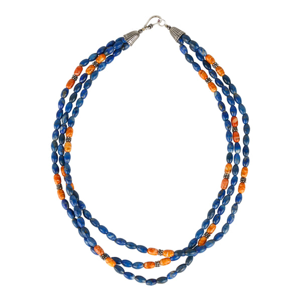Lapis and Spiny Oyster 3 Strand Necklace, Jewelry, Necklace, Native