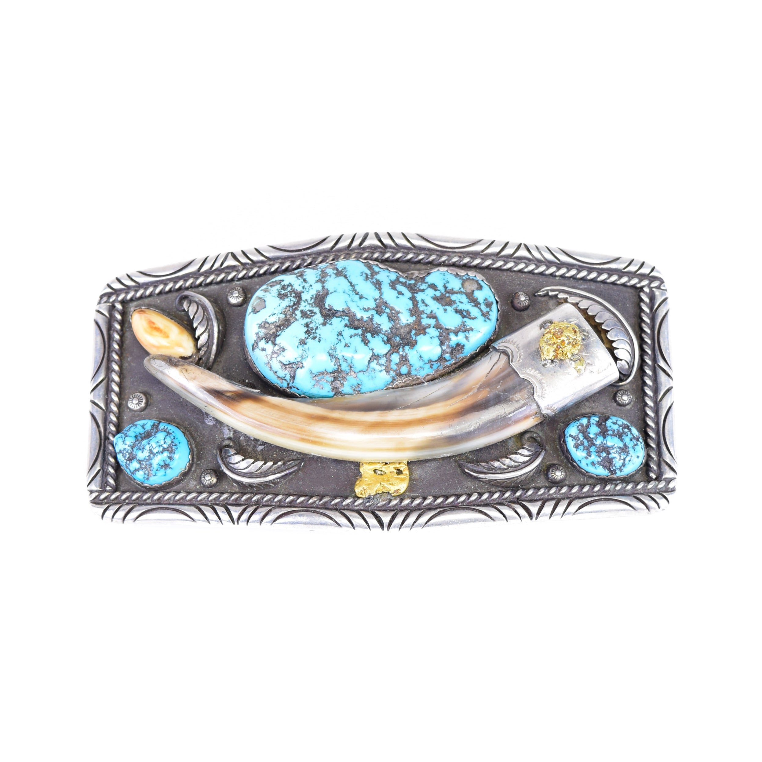 Turquoise and Grizzly Claw Belt Buckle, Jewelry, Buckle, Native