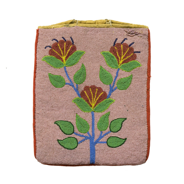Plateau Flat Bag with Floral Design, Native, Beadwork, Flat Bag
