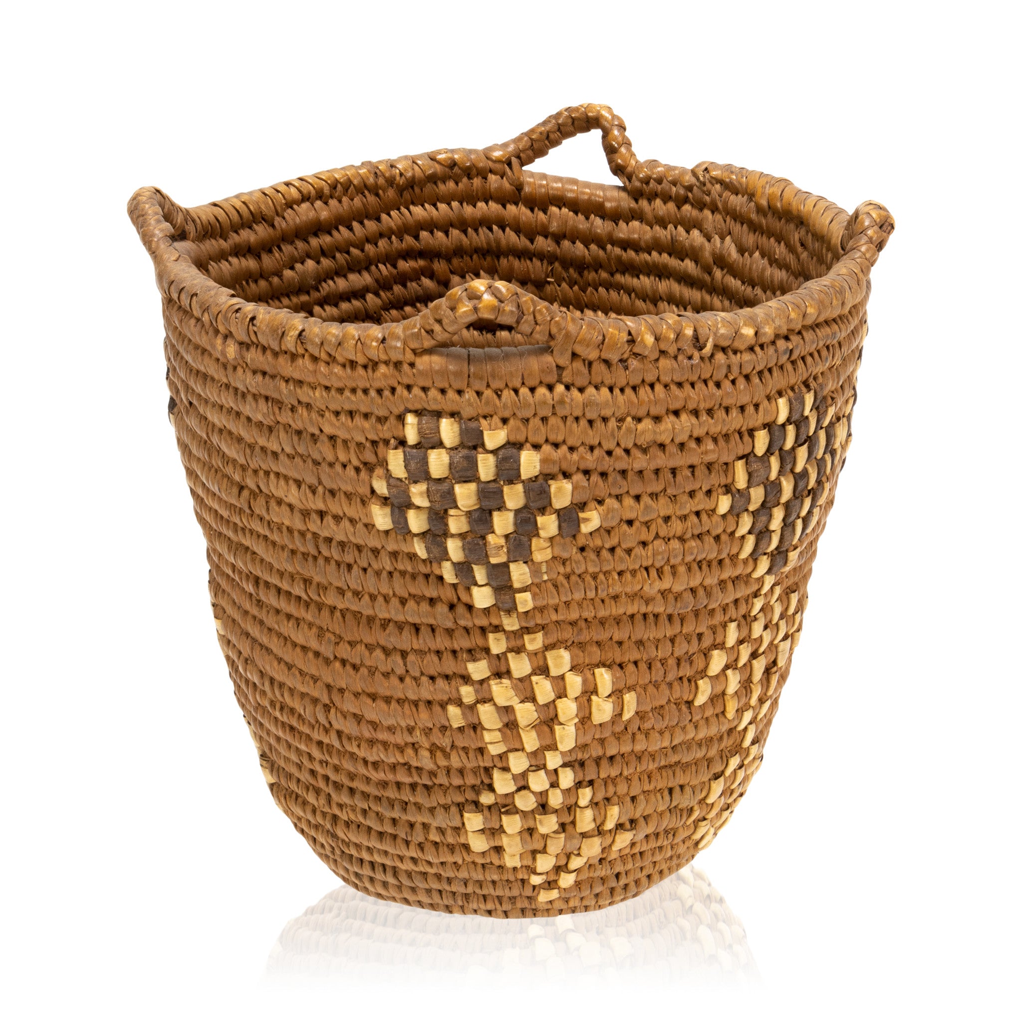 Klickitat Basket with Geometric Design, Native, Basketry, Vertical