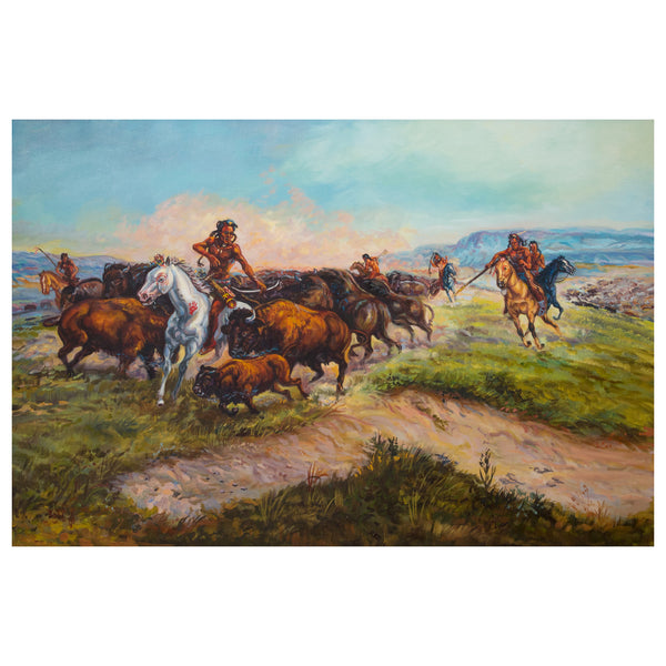 Buffalo Hunt by Robert Young, Fine Art, Painting, Native American