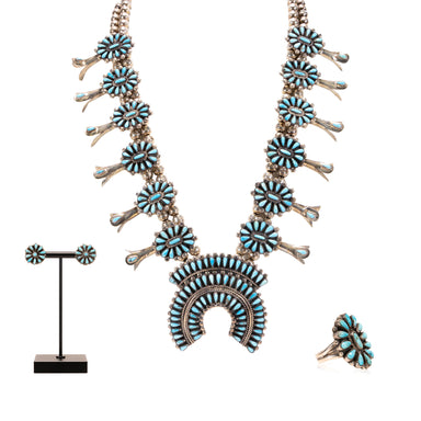Navajo Needlepoint Turquoise Squash, Jewelry, Squash Blossom, Native