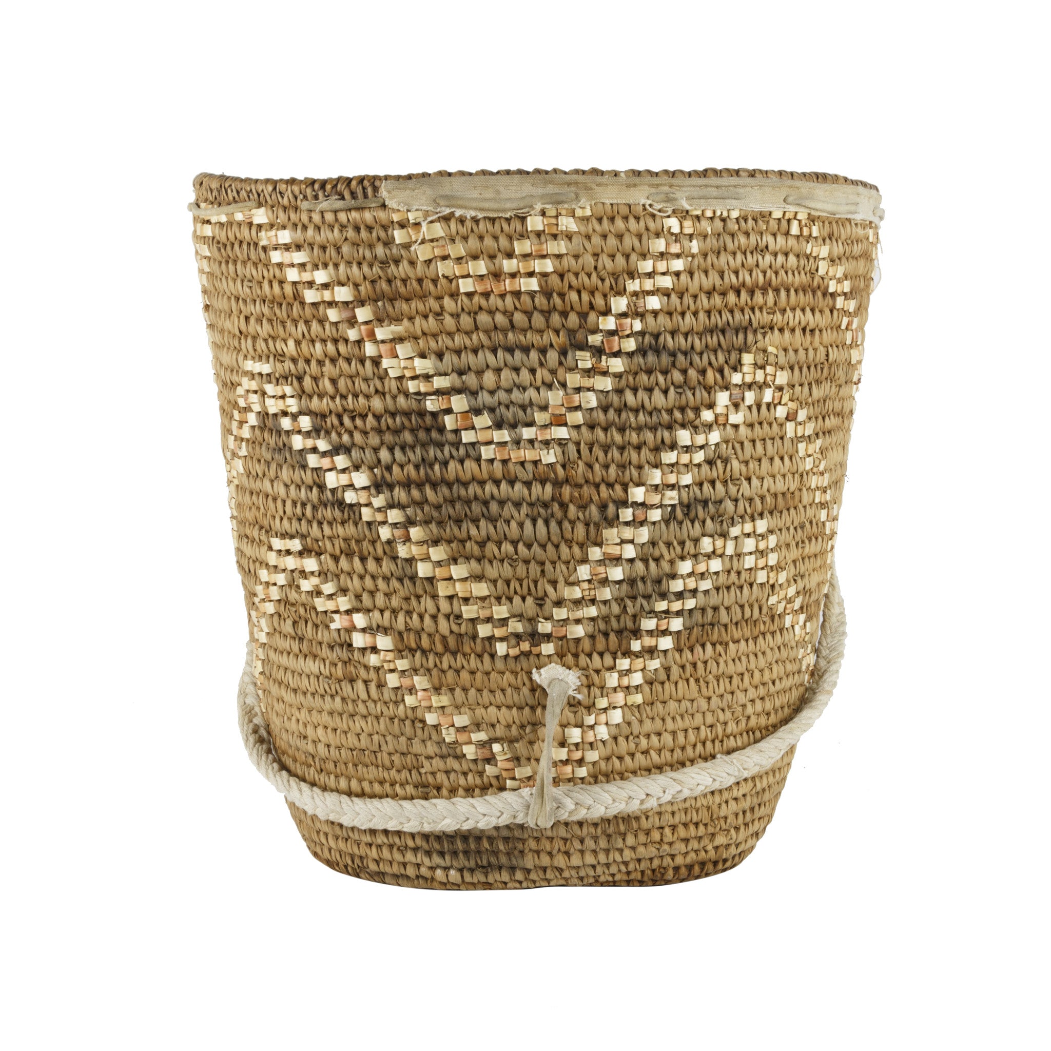 Klickitat Basket with Geometric Imbrication, Native, Basketry, Vertical