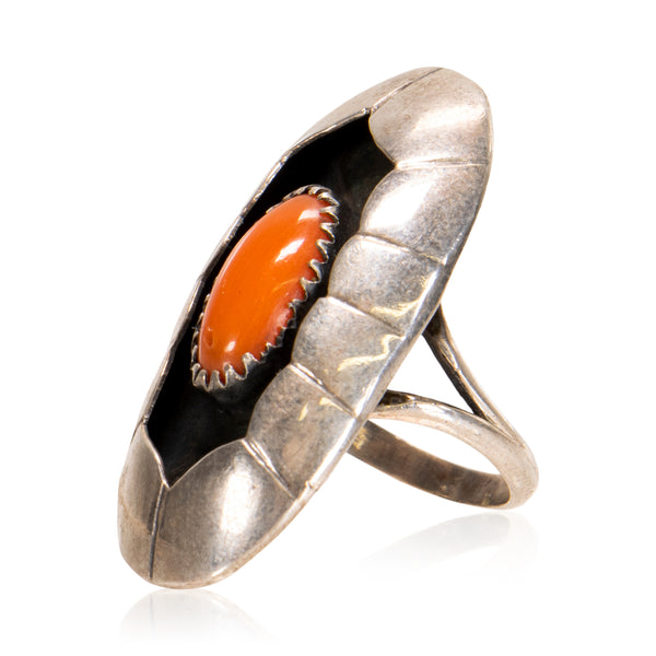 Navajo Coral Shadowbox Ring, Jewelry, Ring, Native